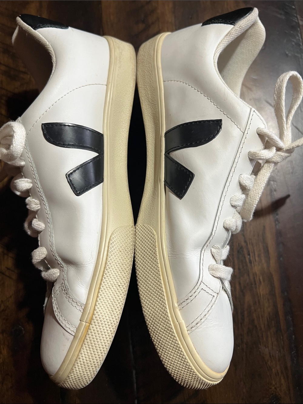 Veja White Leather Sneakers with Black V Logo Detail size 7 - Picture 8 of 15